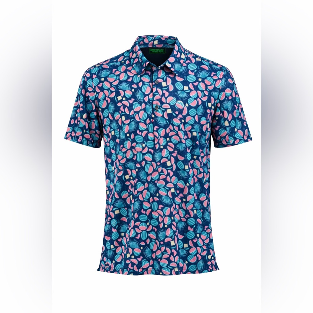 William Murray Golf Watermelon Performance Polo‎ Sz L Blue Pink